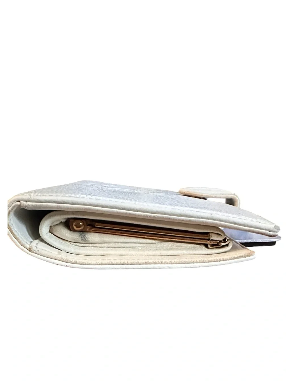 CHANEL Cream Leather CC Logo Snap Wallet